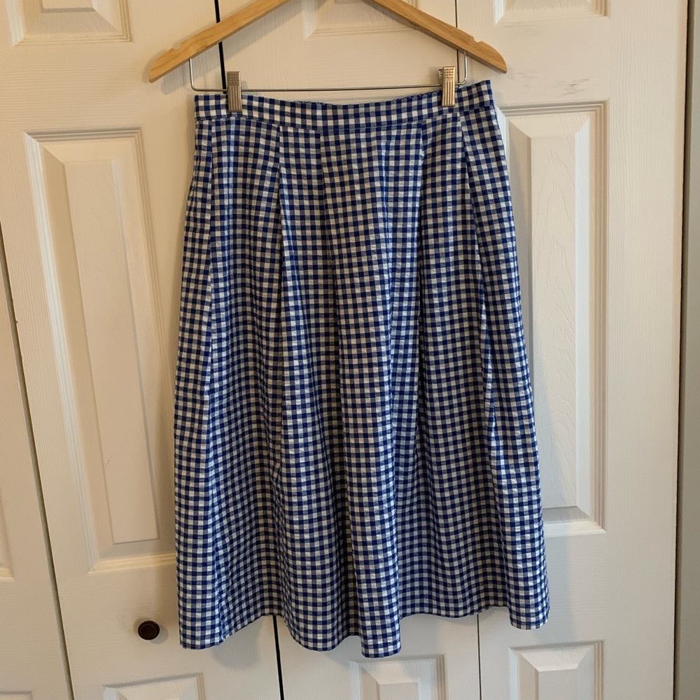 Banana Republic blue and white gingham checked cotton skirt